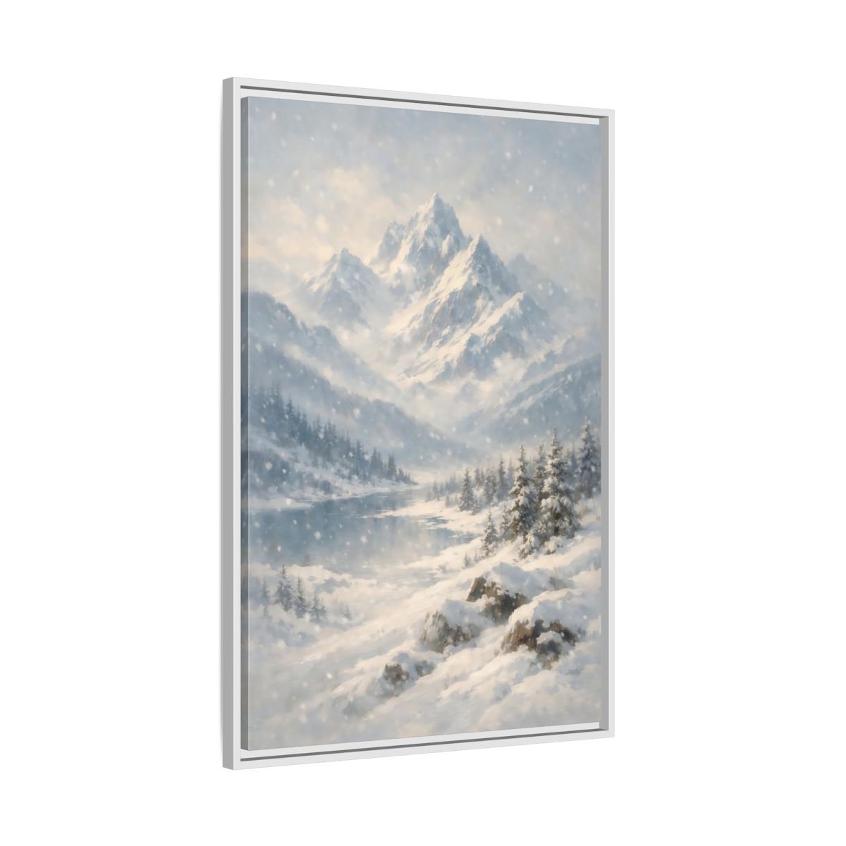 Nature Snowy Mountains Landscape - Framed Canvas Wall Art Print - YesArtYes