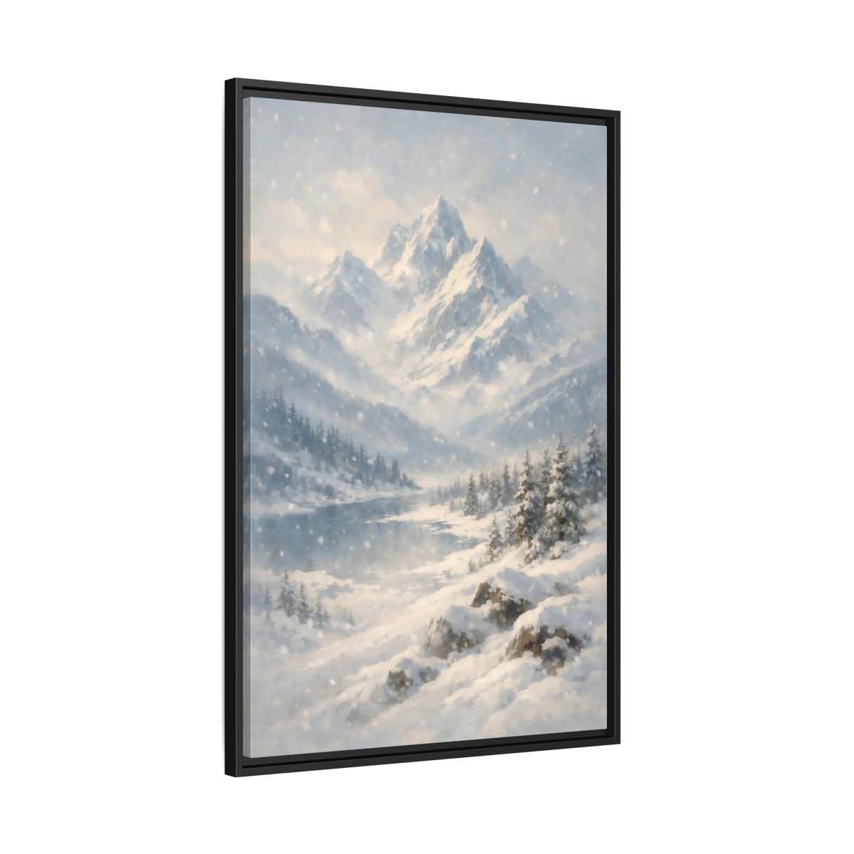 Nature Snowy Mountains Landscape - Framed Canvas Wall Art Print - YesArtYes