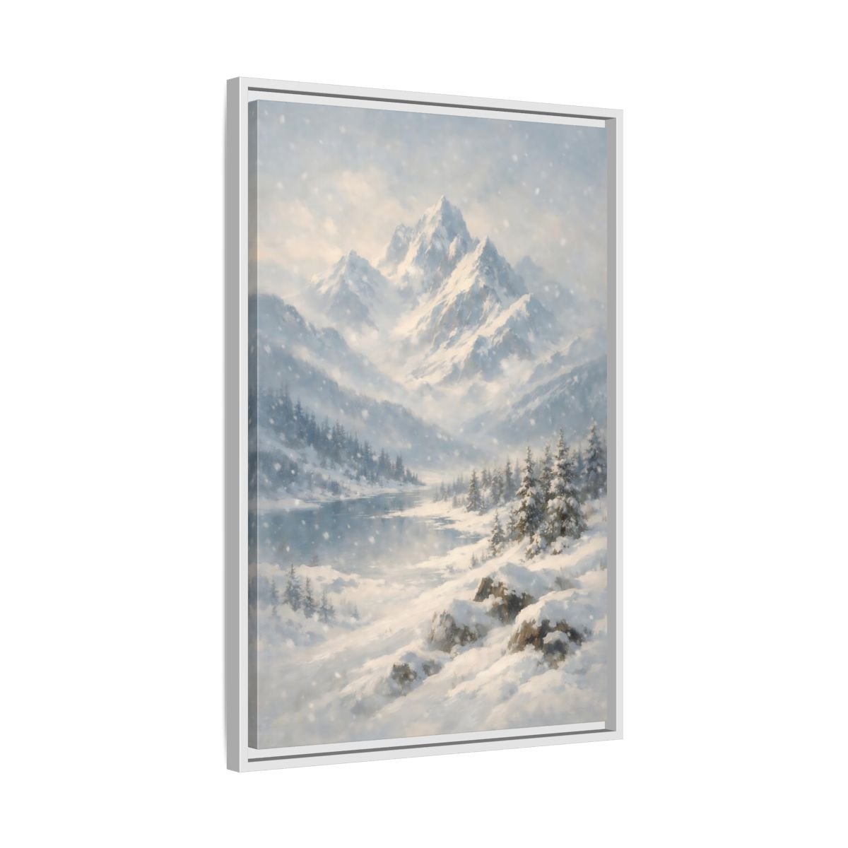 Nature Snowy Mountains Landscape - Framed Canvas Wall Art Print - YesArtYes