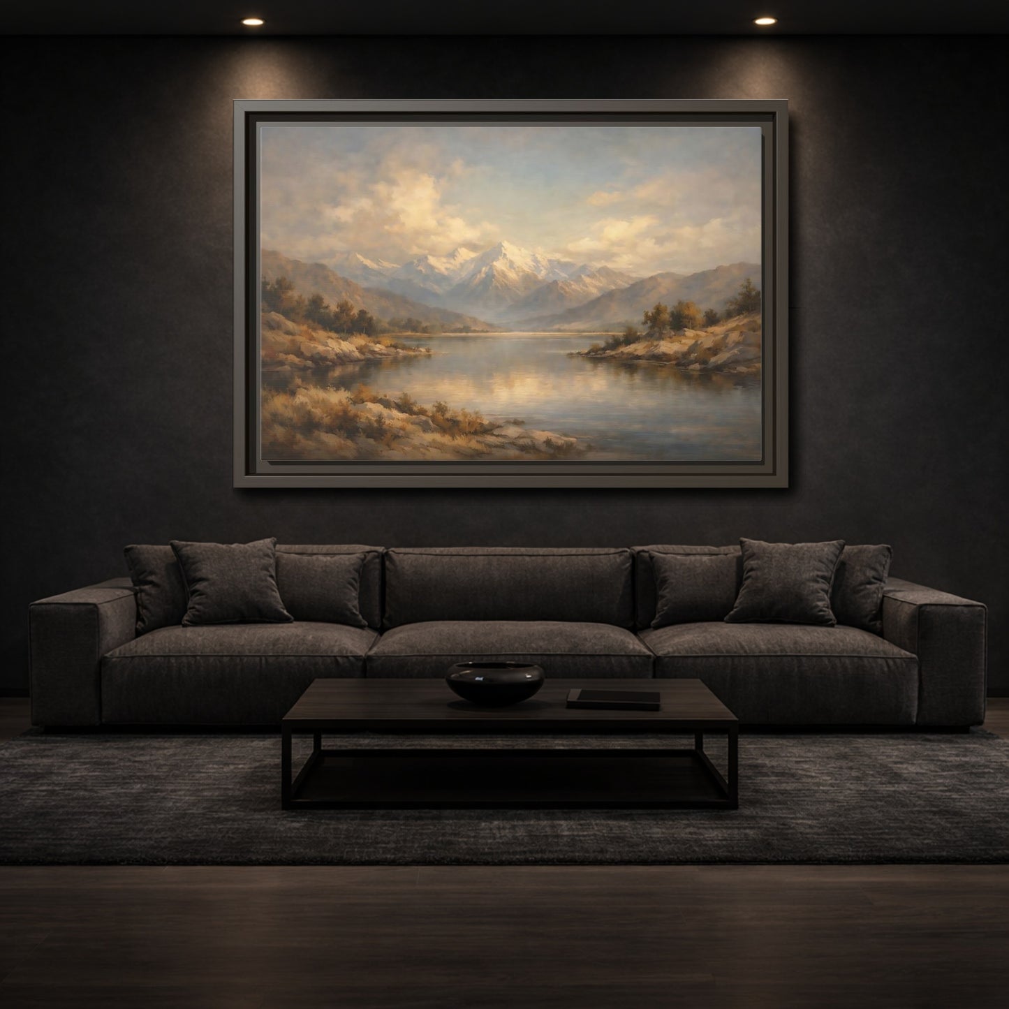 Mockup 2. Nature Snowy Mountains Mountain Lake shown as stretched canvas wall art
