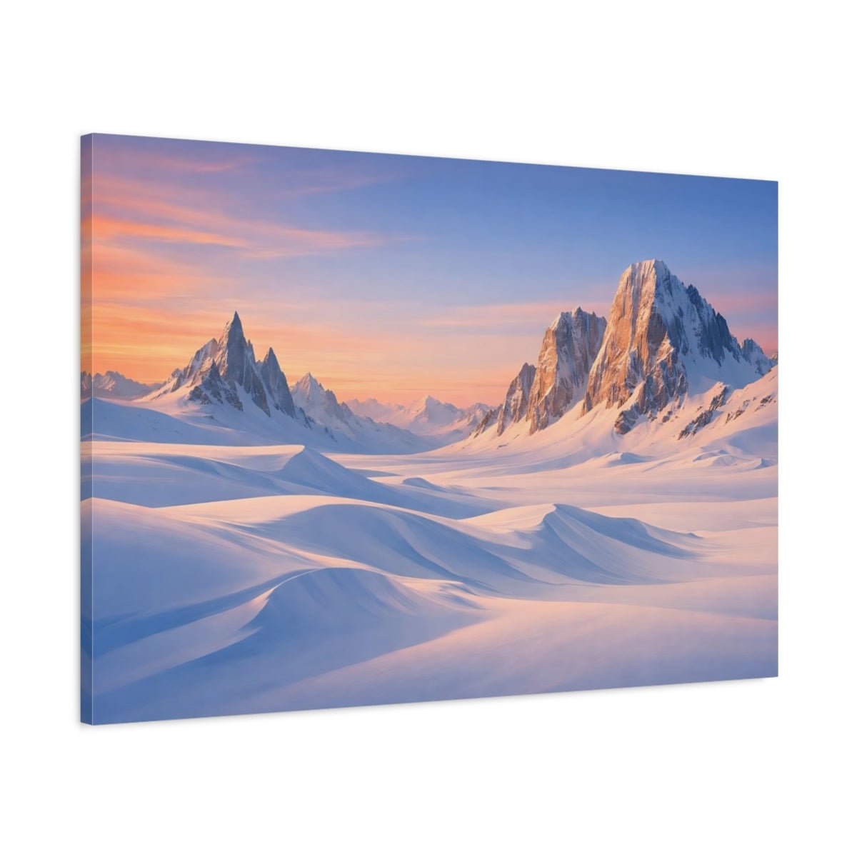 Nature Snowy Mountains Pink And Blue - Canvas Wall Art Print - YesArtYes