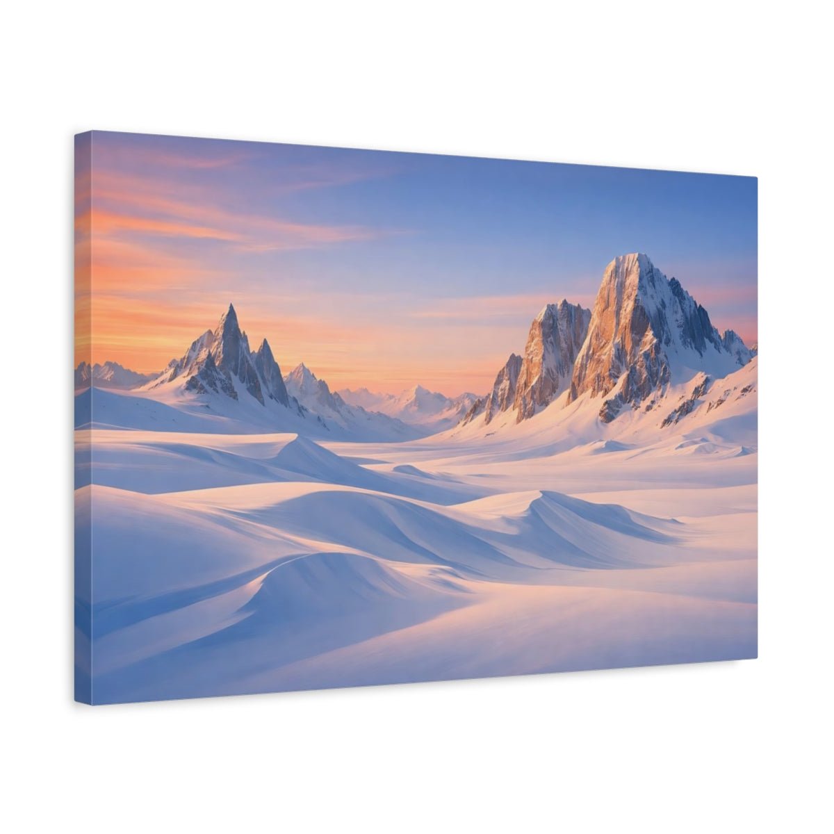 Nature Snowy Mountains Pink And Blue - Canvas Wall Art Print - YesArtYes