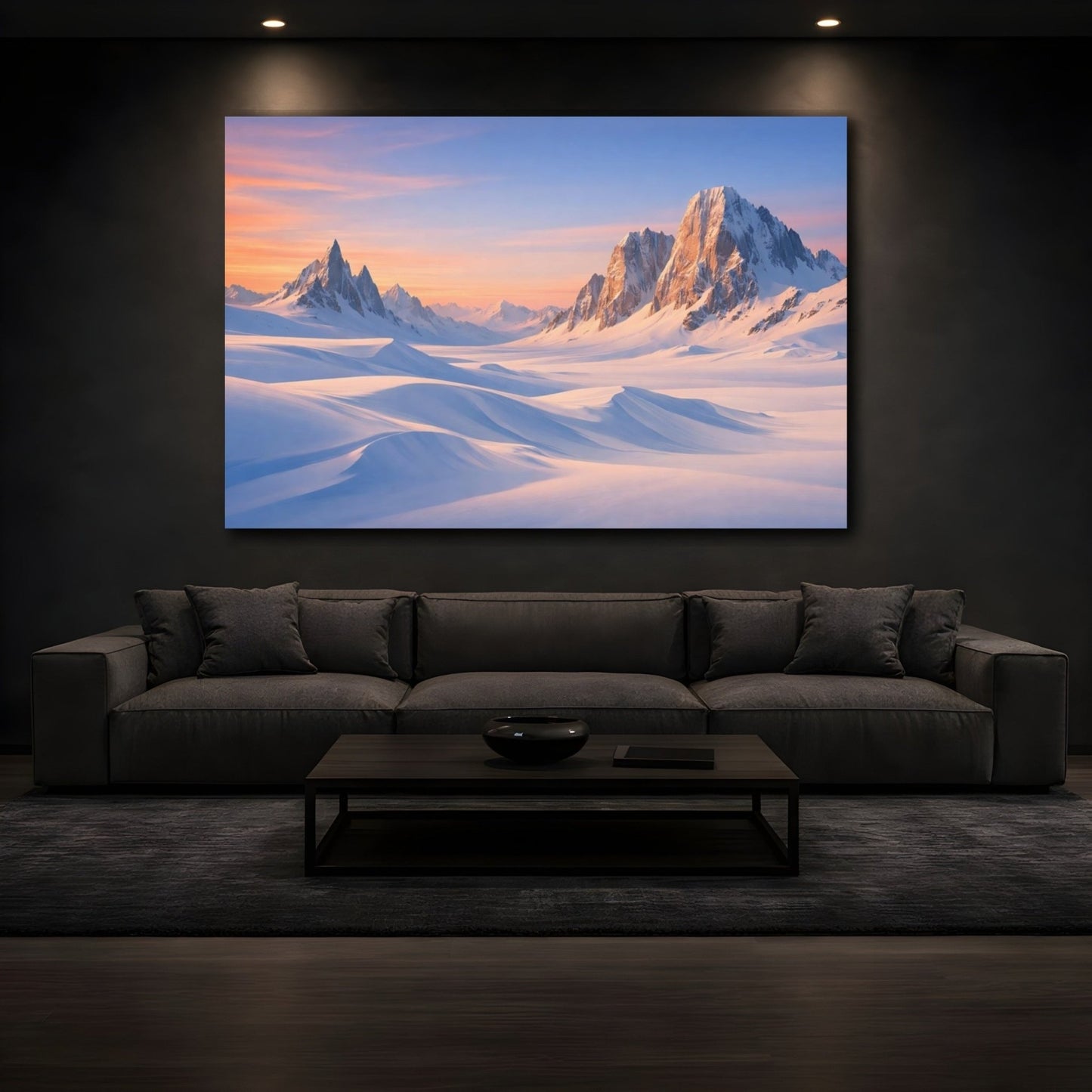 Nature Snowy Mountains Pink And Blue - Canvas Wall Art Print - YesArtYes