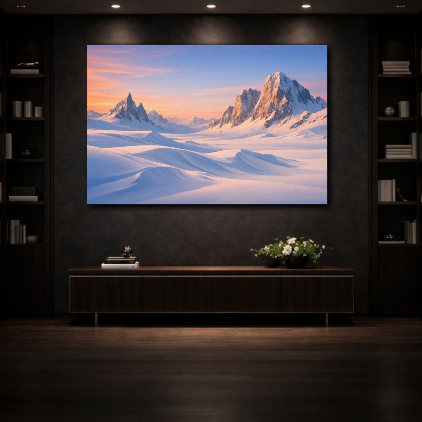 Nature Snowy Mountains Pink And Blue - Canvas Wall Art Print - YesArtYes