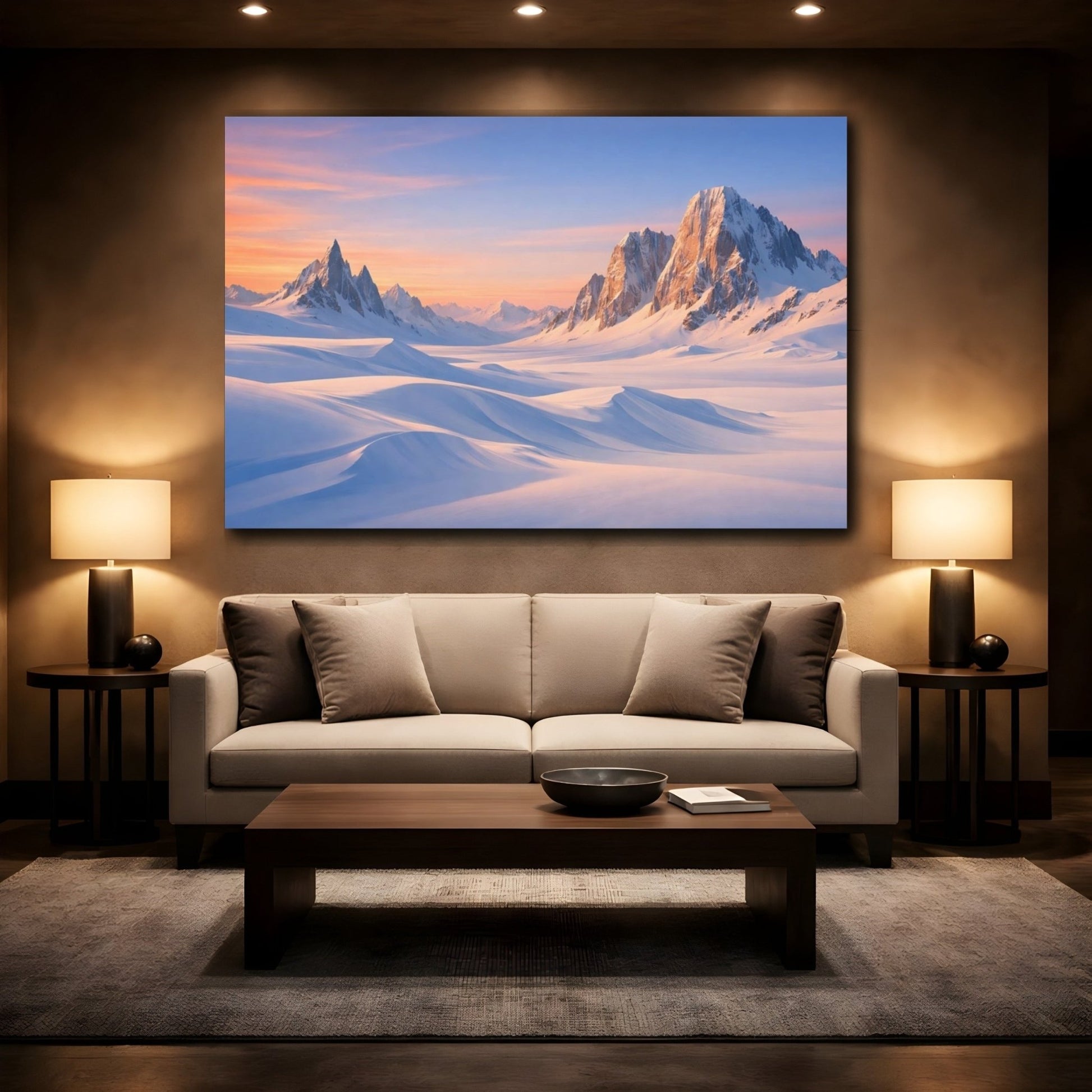 Nature Snowy Mountains Pink And Blue - Canvas Wall Art Print - YesArtYes