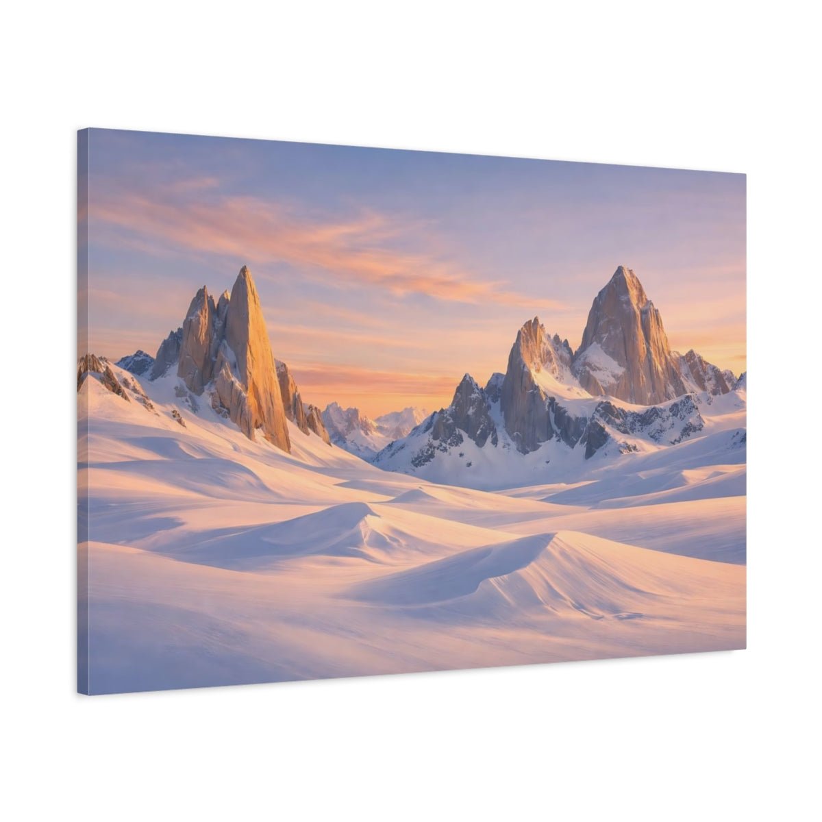 Nature Snowy Mountains Pink Sky - Canvas Wall Art Print - YesArtYes