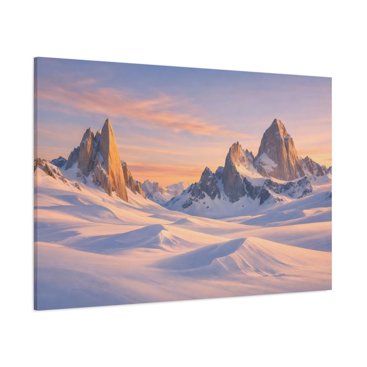 Nature Snowy Mountains Pink Sky - Canvas Wall Art Print - YesArtYes