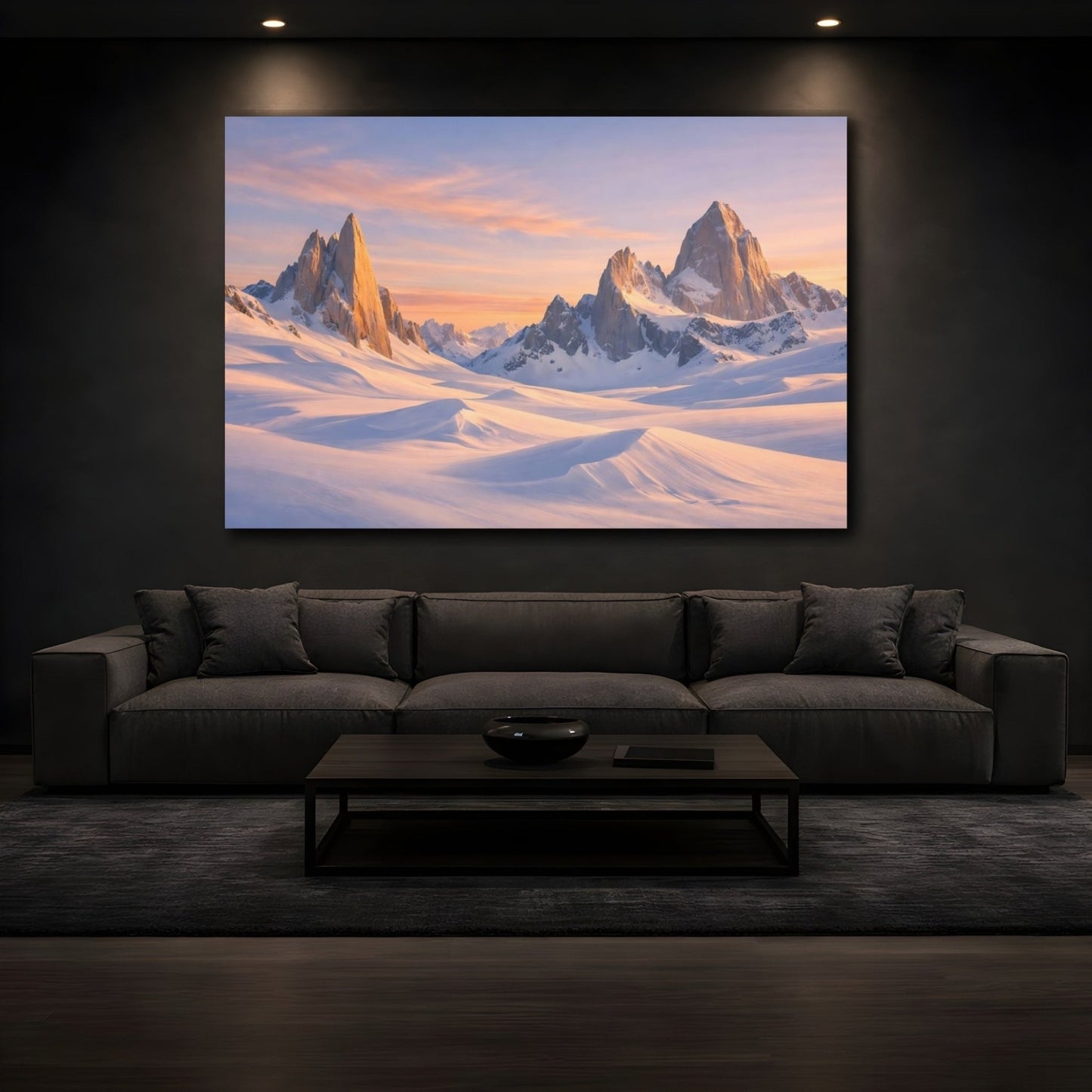 Nature Snowy Mountains Pink Sky - Canvas Wall Art Print - YesArtYes