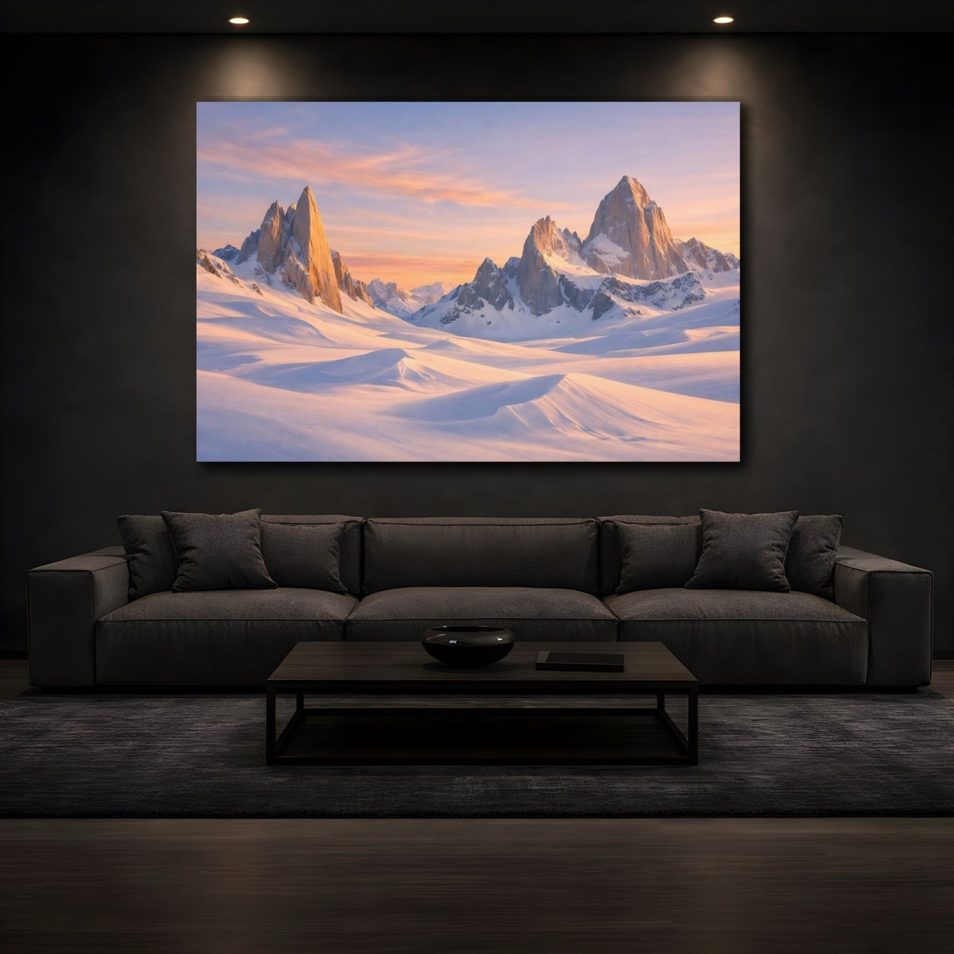 Nature Snowy Mountains Pink Sky - Canvas Wall Art Print - YesArtYes