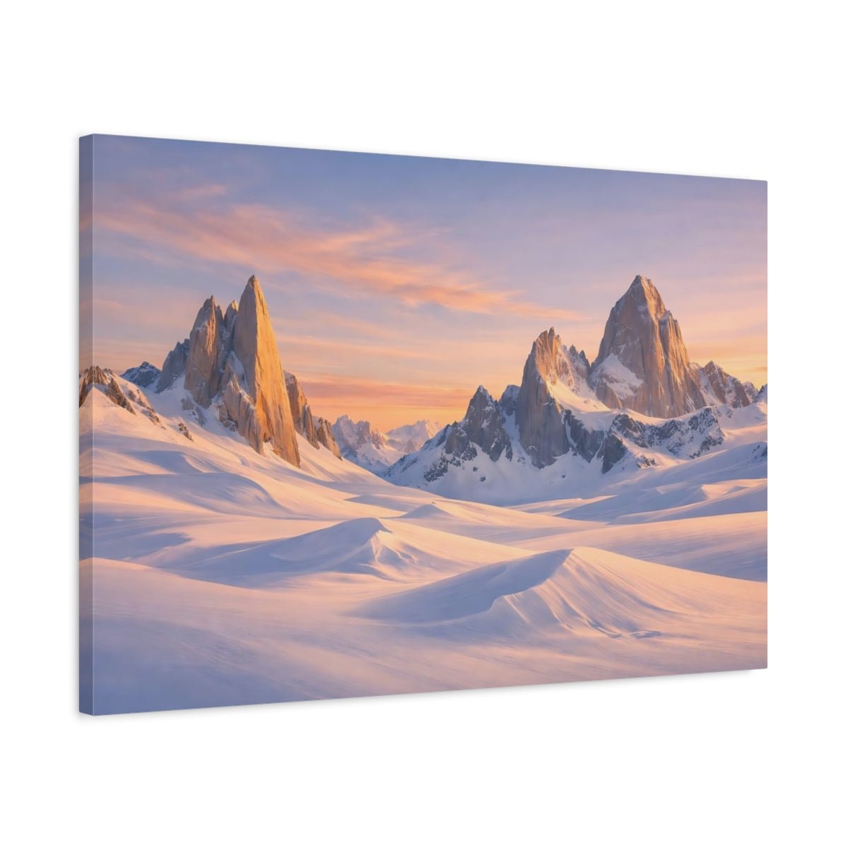 Nature Snowy Mountains Pink Sky - Canvas Wall Art Print - YesArtYes