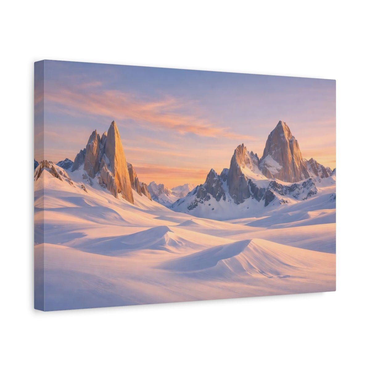 Nature Snowy Mountains Pink Sky - Canvas Wall Art Print - YesArtYes