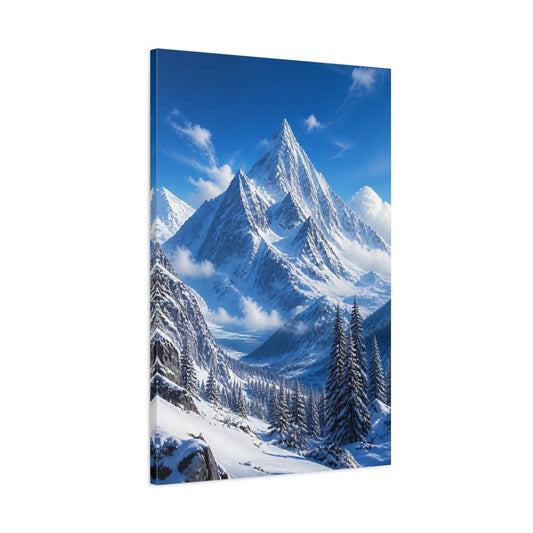 Main Mockup. Nature Snowy Mountains Snowy Mountains Blue shown as stretched canvas wall art