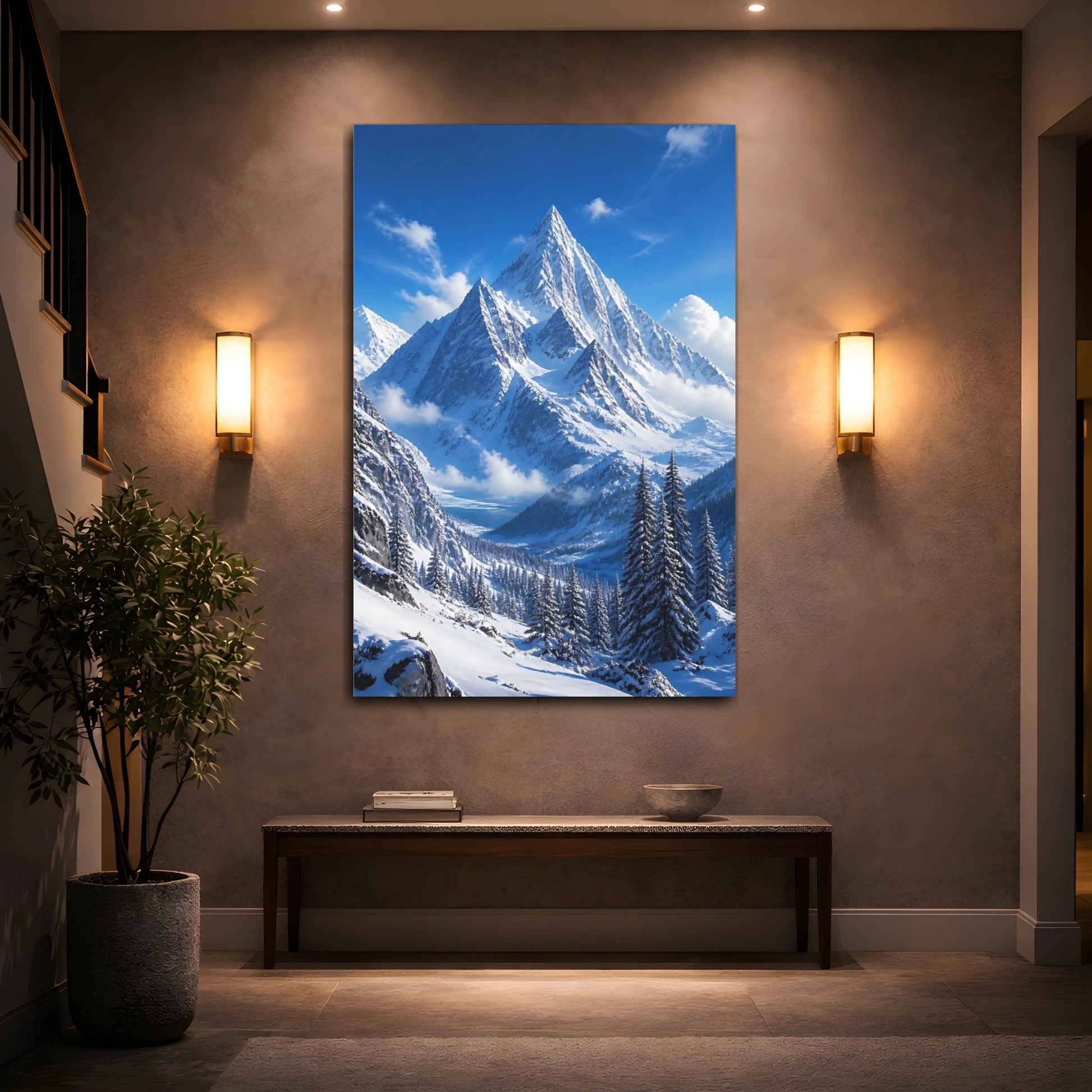Mockup 2. Nature Snowy Mountains Snowy Mountains Blue shown as stretched canvas wall art