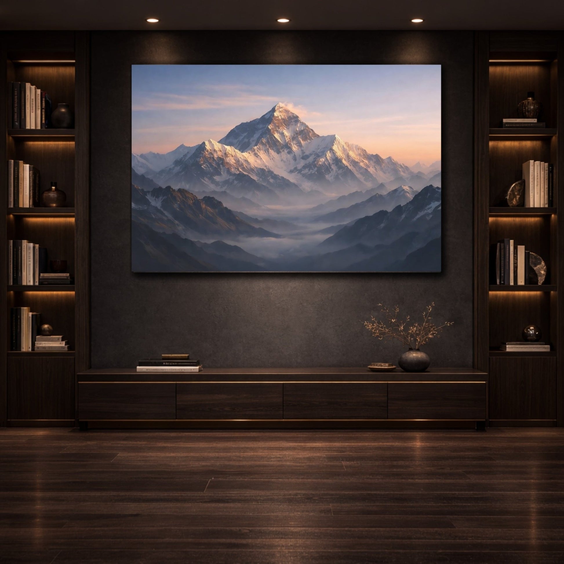 Nature Snowy Mountains Sunrise - Canvas Wall Art Print - YesArtYes