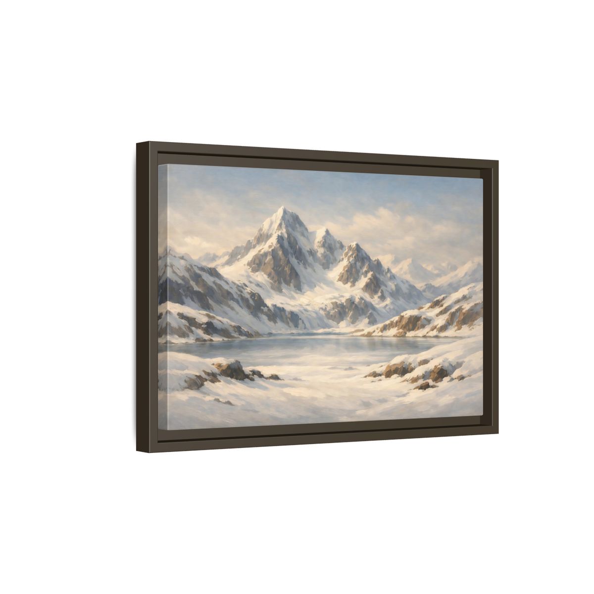 Side Mockup 5. Nature Snowy Mountains White And Blue shown as stretched canvas wall art