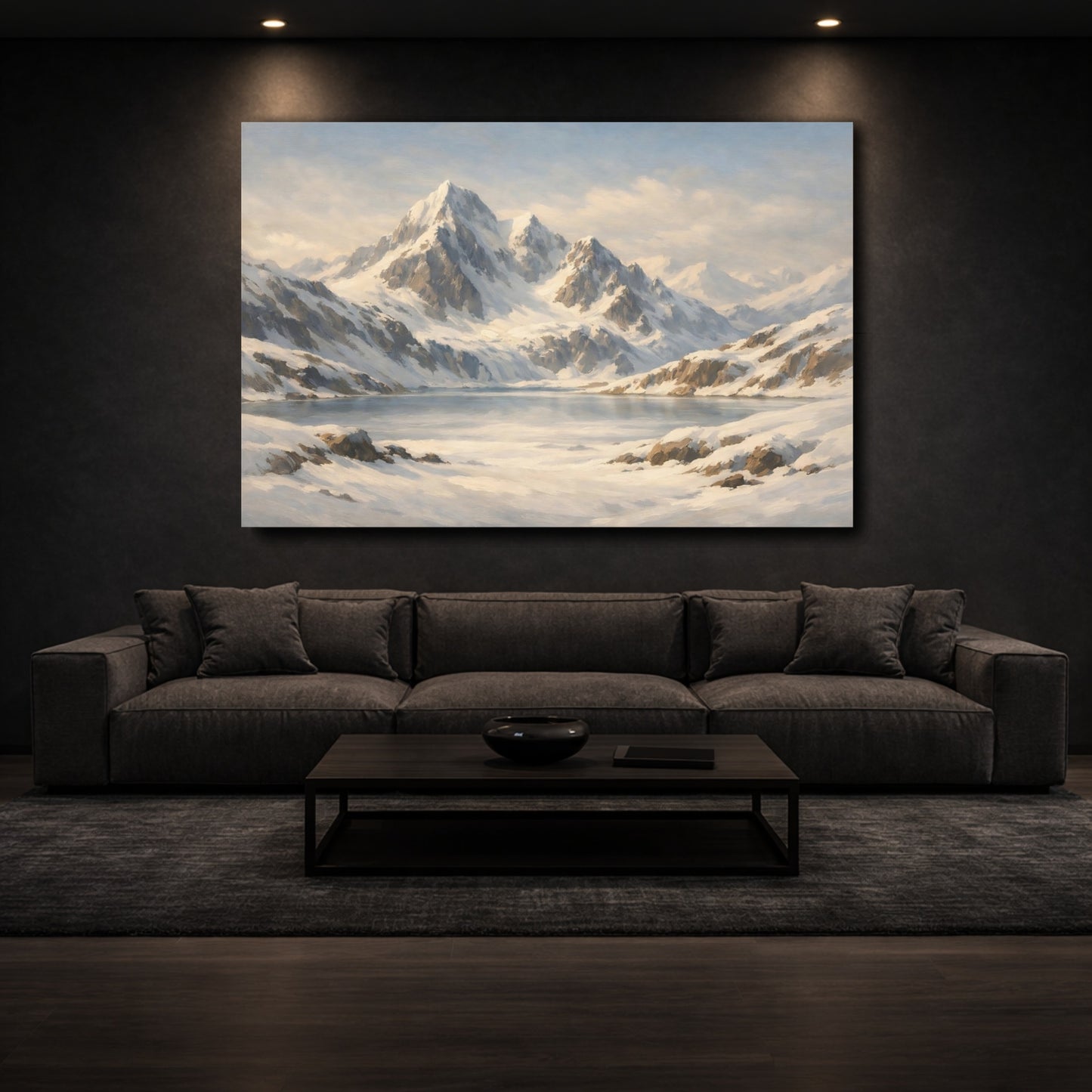 Mockup 2. Nature Snowy Mountains White And Blue Mountains shown as stretched canvas wall art