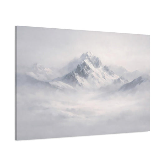 Nature Snowy Mountains White And Grey - Canvas Wall Art Print - YesArtYes