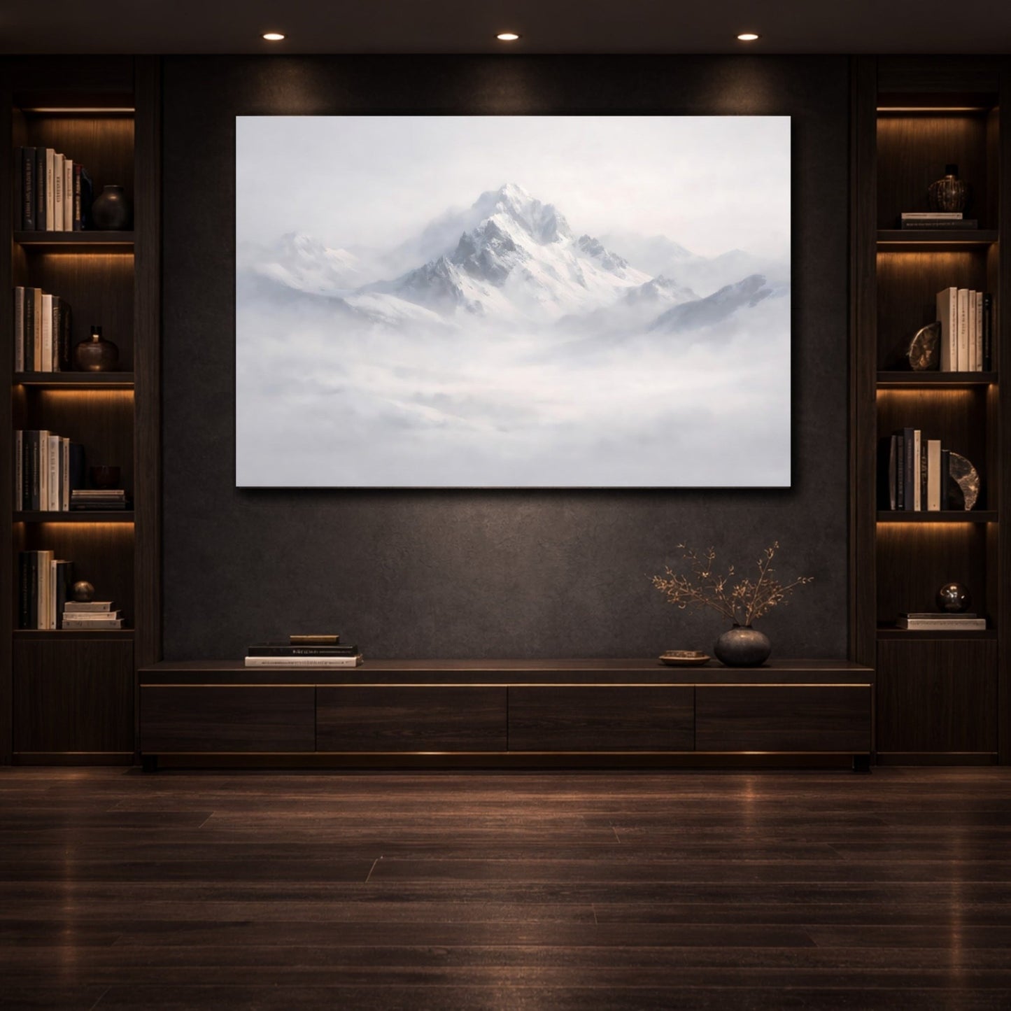 Nature Snowy Mountains White And Grey - Canvas Wall Art Print - YesArtYes