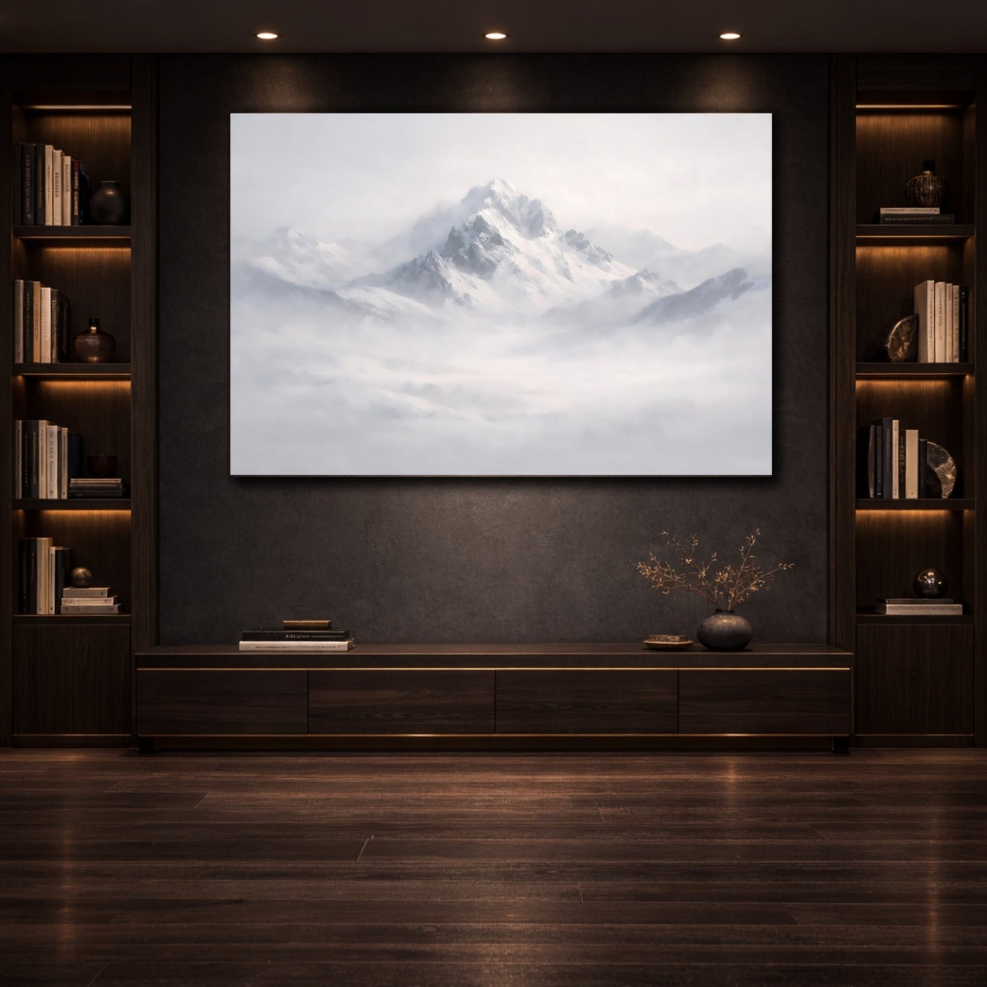 Nature Snowy Mountains White And Grey - Canvas Wall Art Print - YesArtYes