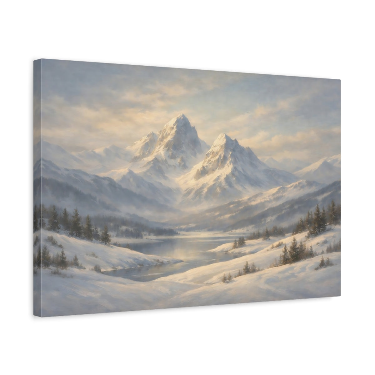 Side Mockup 3. Nature Snowy Mountains Winter Mountain shown as stretched canvas wall art