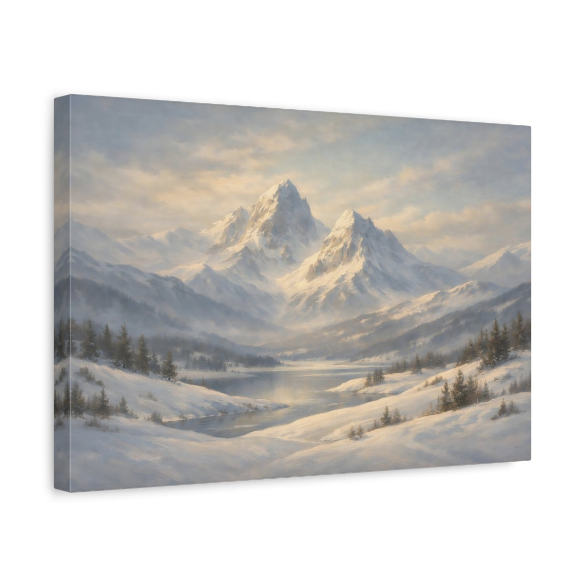 Side Mockup 4. Nature Snowy Mountains Winter Mountain shown as stretched canvas wall art