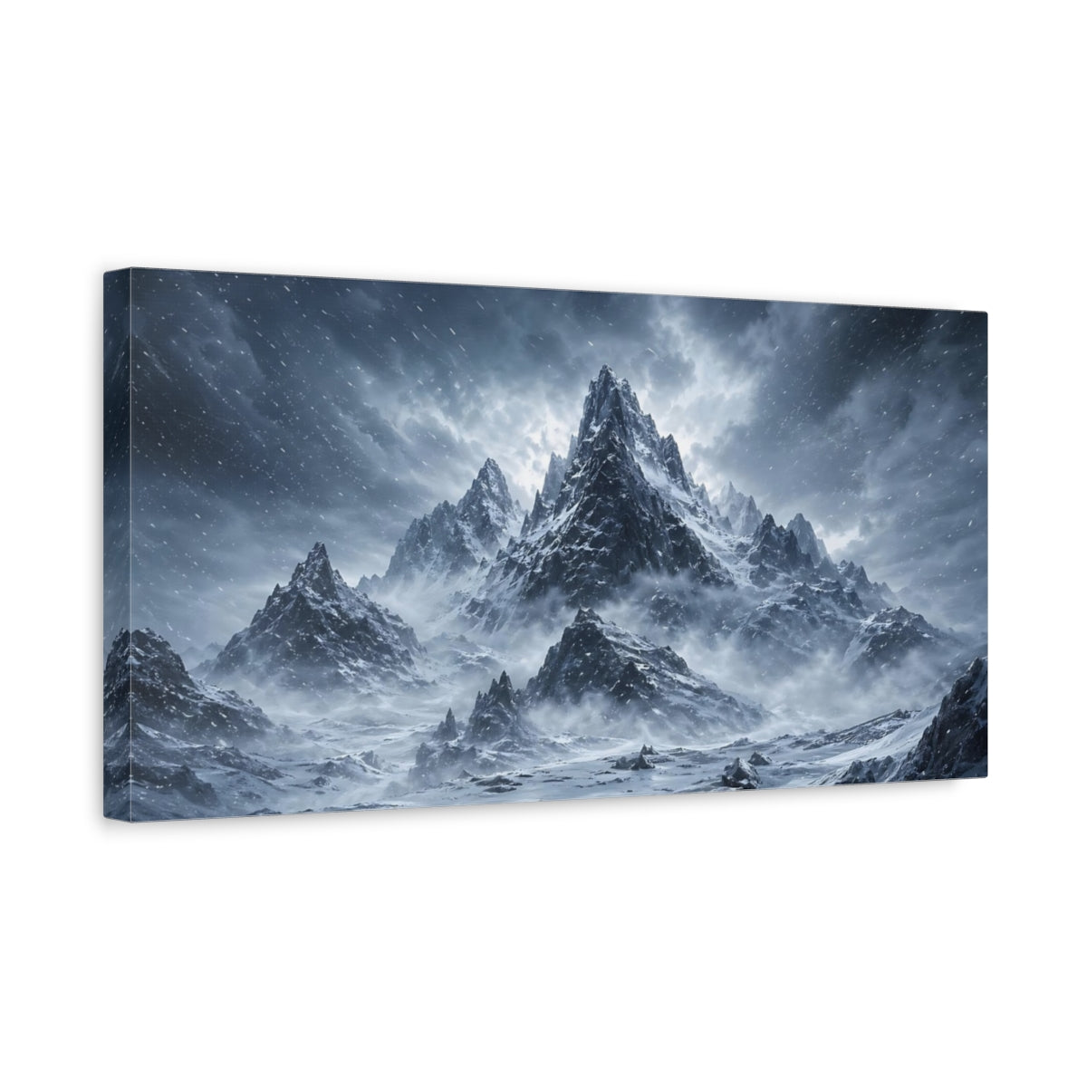 Side Mockup 3. Nature Snowy Mountains Winter Landscape shown as stretched canvas wall art