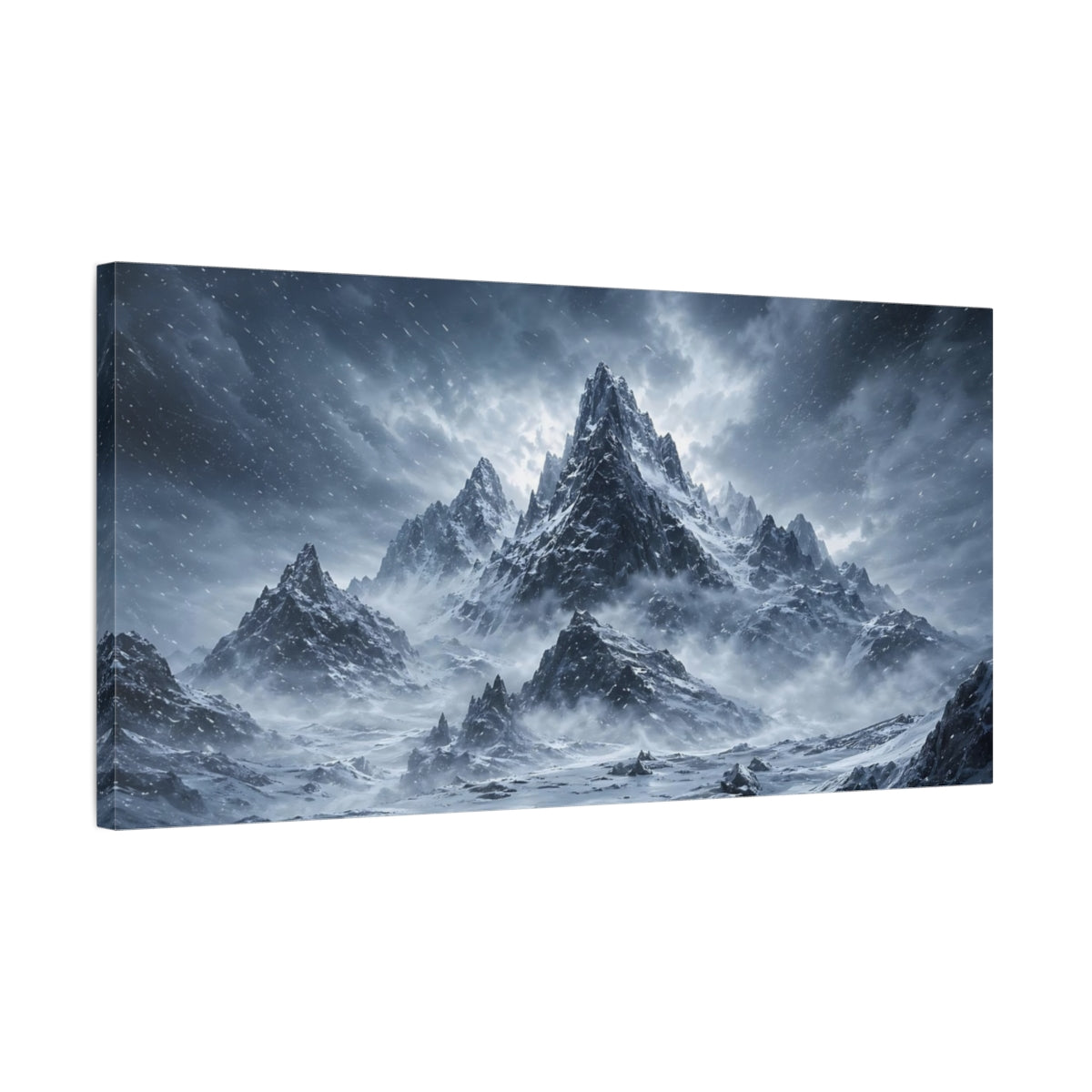 Side Mockup 1. Nature Snowy Mountains Winter Landscape shown as stretched canvas wall art