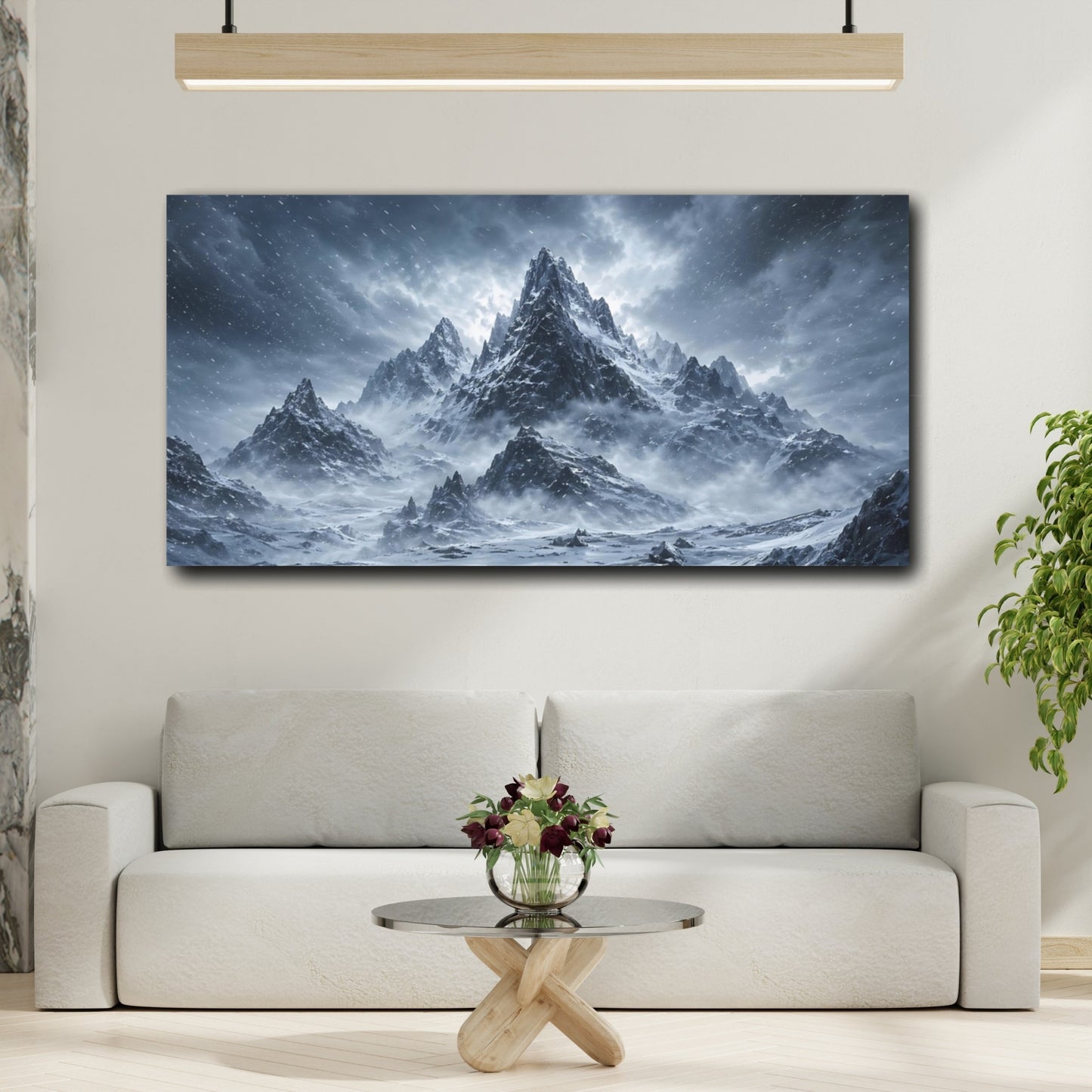 Mockup 3. Nature Snowy Mountains Winter Landscape shown as stretched canvas wall art