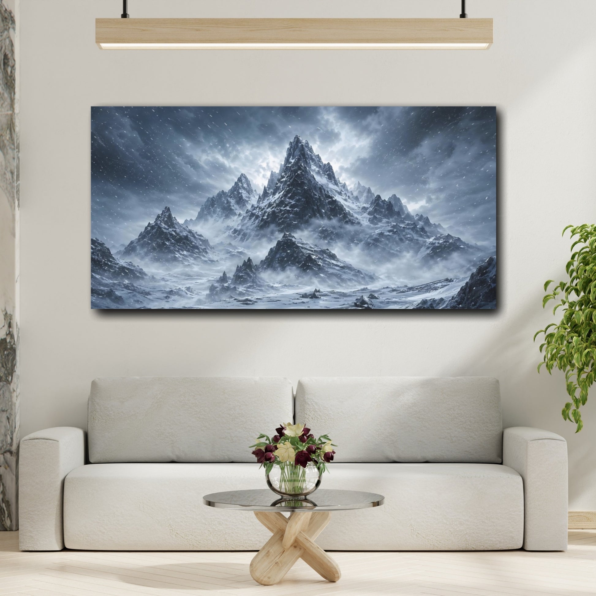 Mockup 3. Nature Snowy Mountains Winter Landscape shown as stretched canvas wall art