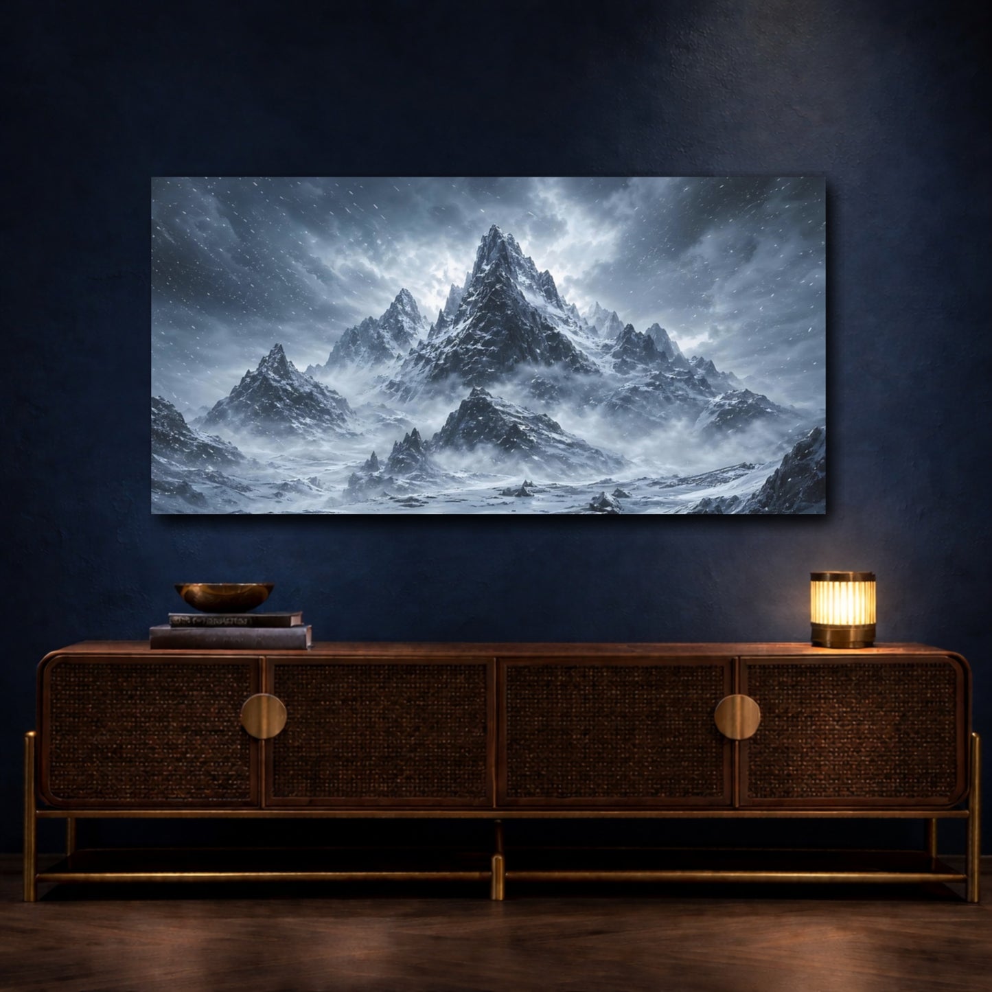 Mockup 4. Nature Snowy Mountains Winter Landscape shown as stretched canvas wall art
