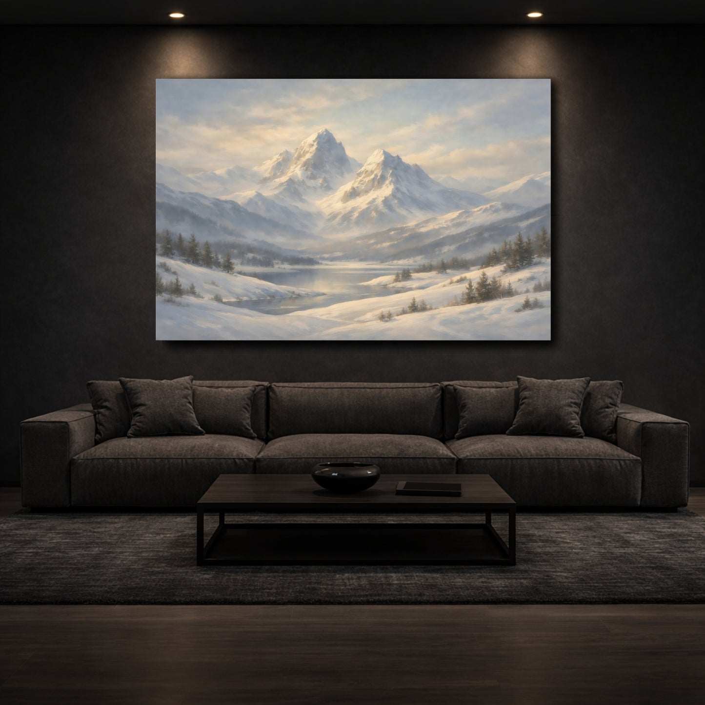 Mockup 2. Nature Snowy Mountains Winter Mountain shown as stretched canvas wall art