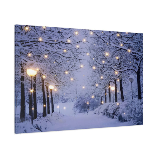 Nature Snowy Trees Blue And White Winter shown as stretched canvas wall art