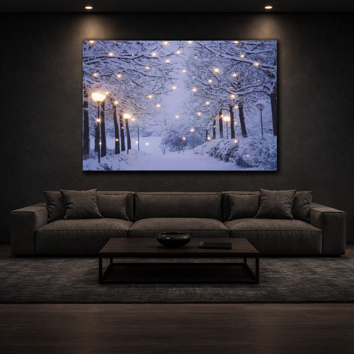 Nature Snowy Trees Blue And White Winter shown as front canvas room wall art