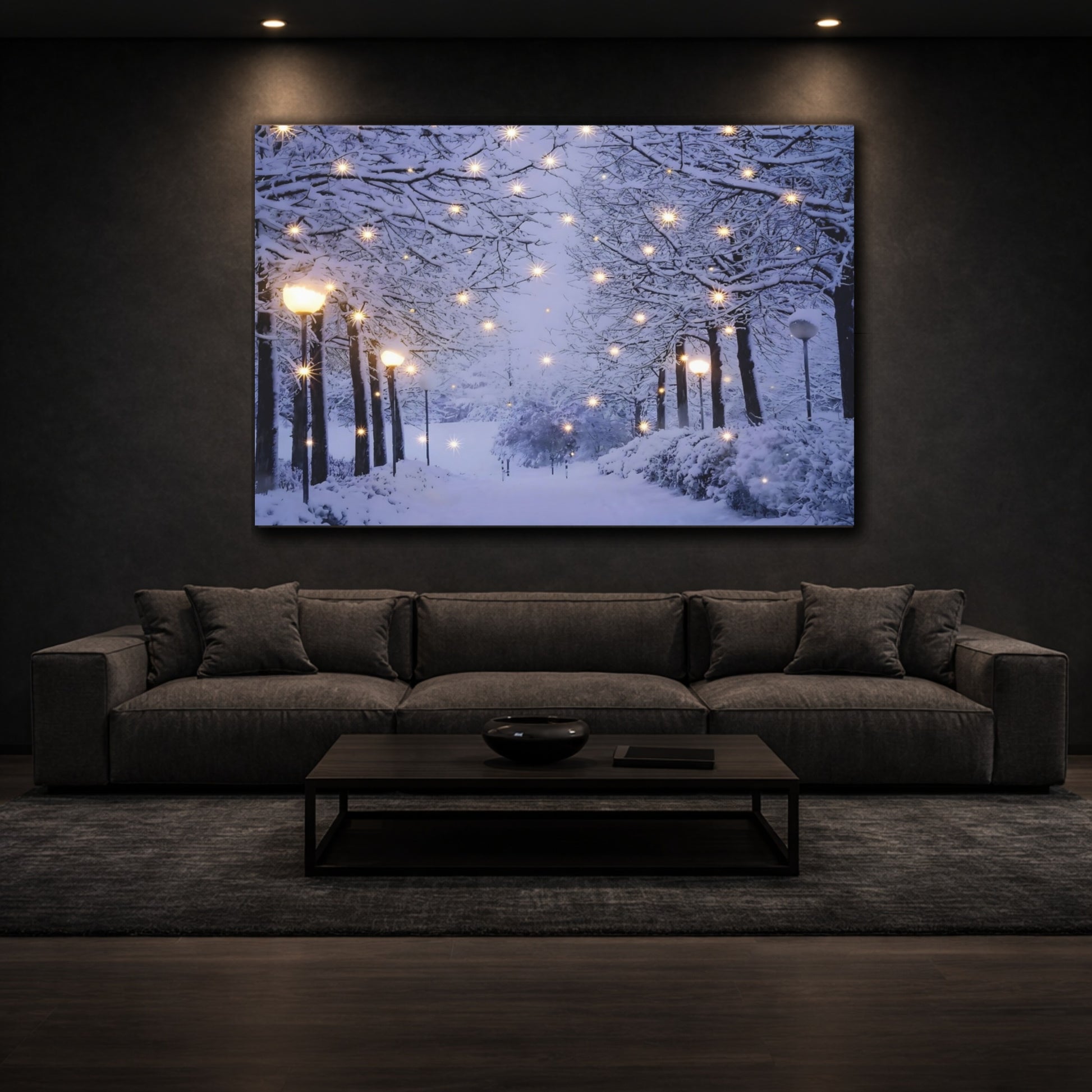 Nature Snowy Trees Blue And White Winter shown as front canvas room wall art