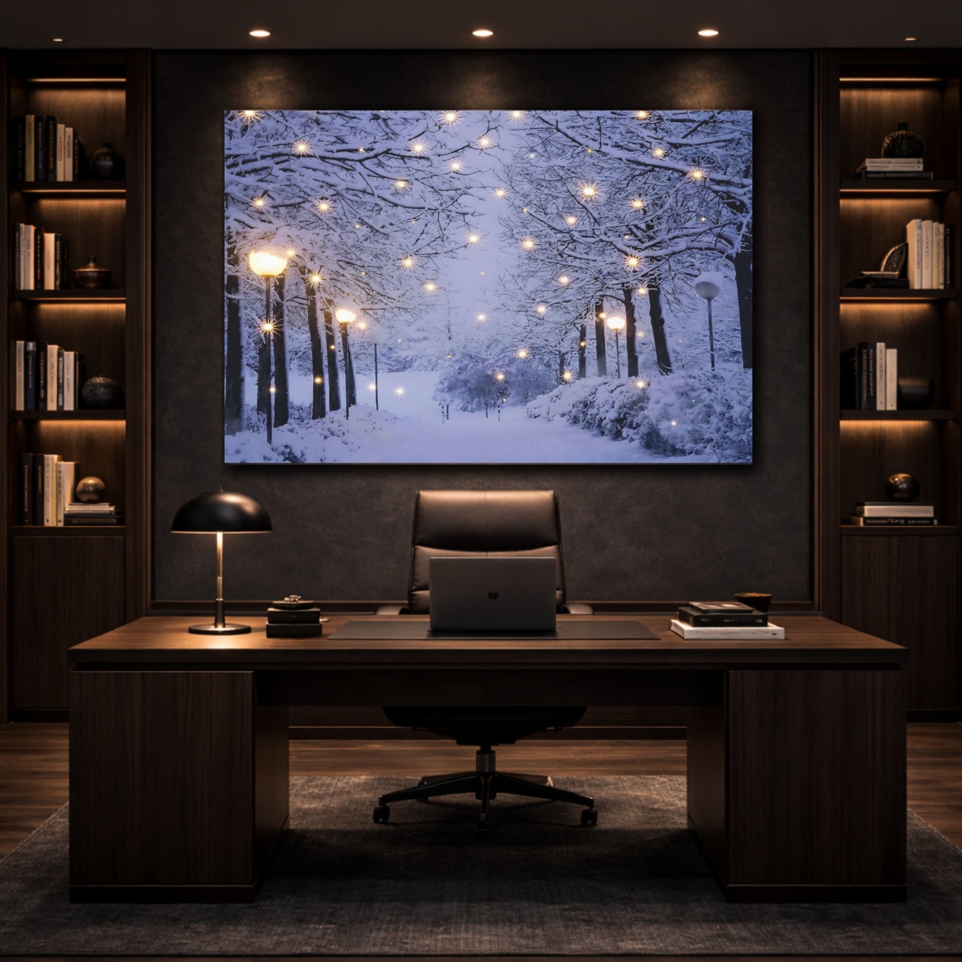 Nature Snowy Trees Blue And White Winter shown as front canvas room wall art