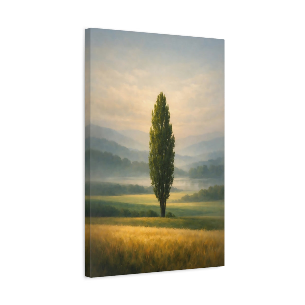 Side Mockup 3. Nature Solitary Tree Green Tree Landscape shown as stretched canvas wall art