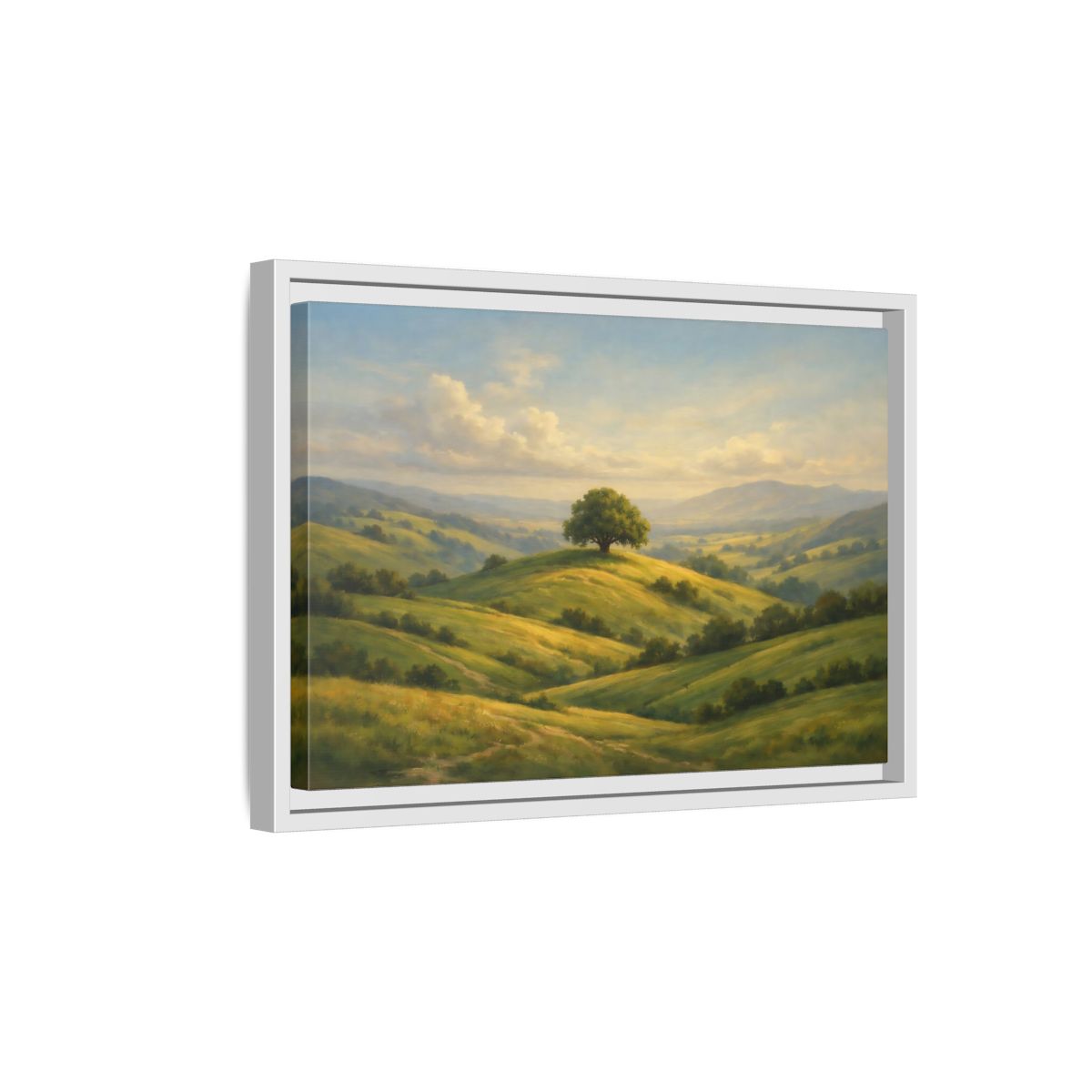 Side Mockup 4. Nature Solitary Tree Green Landscape shown as stretched canvas wall art