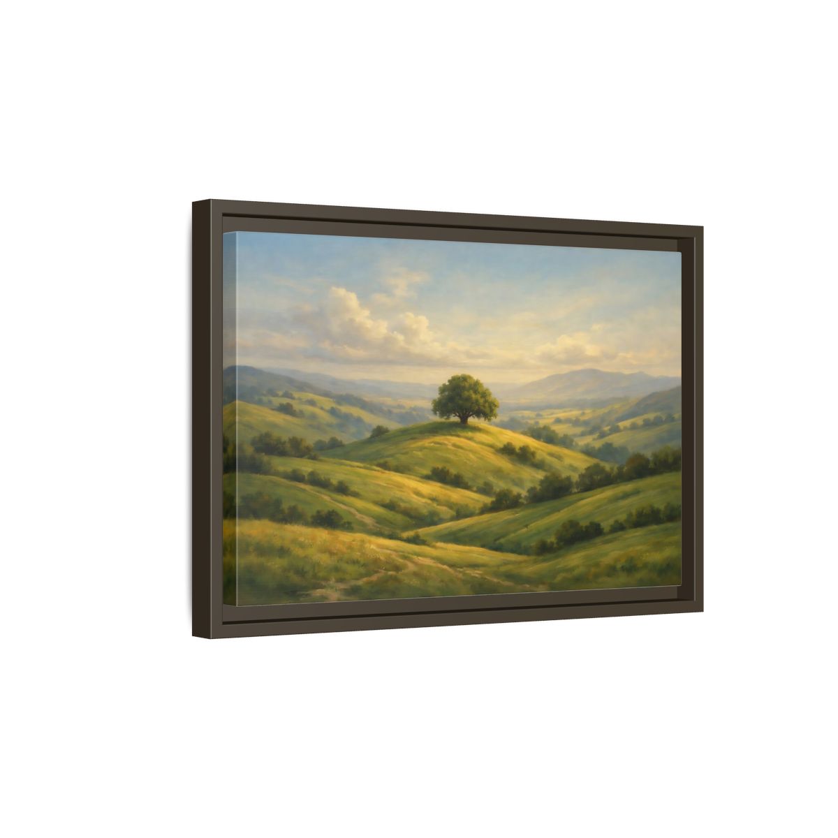 Side Mockup 5. Nature Solitary Tree Green Landscape shown as stretched canvas wall art