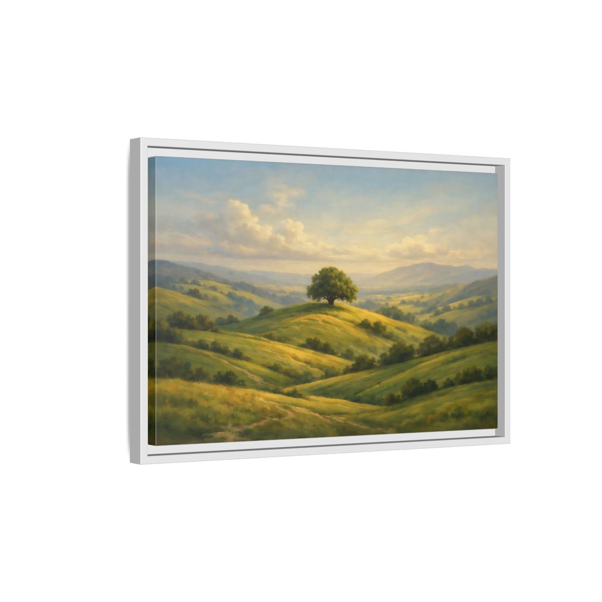 Side Mockup 1. Nature Solitary Tree Green Landscape shown as stretched canvas wall art