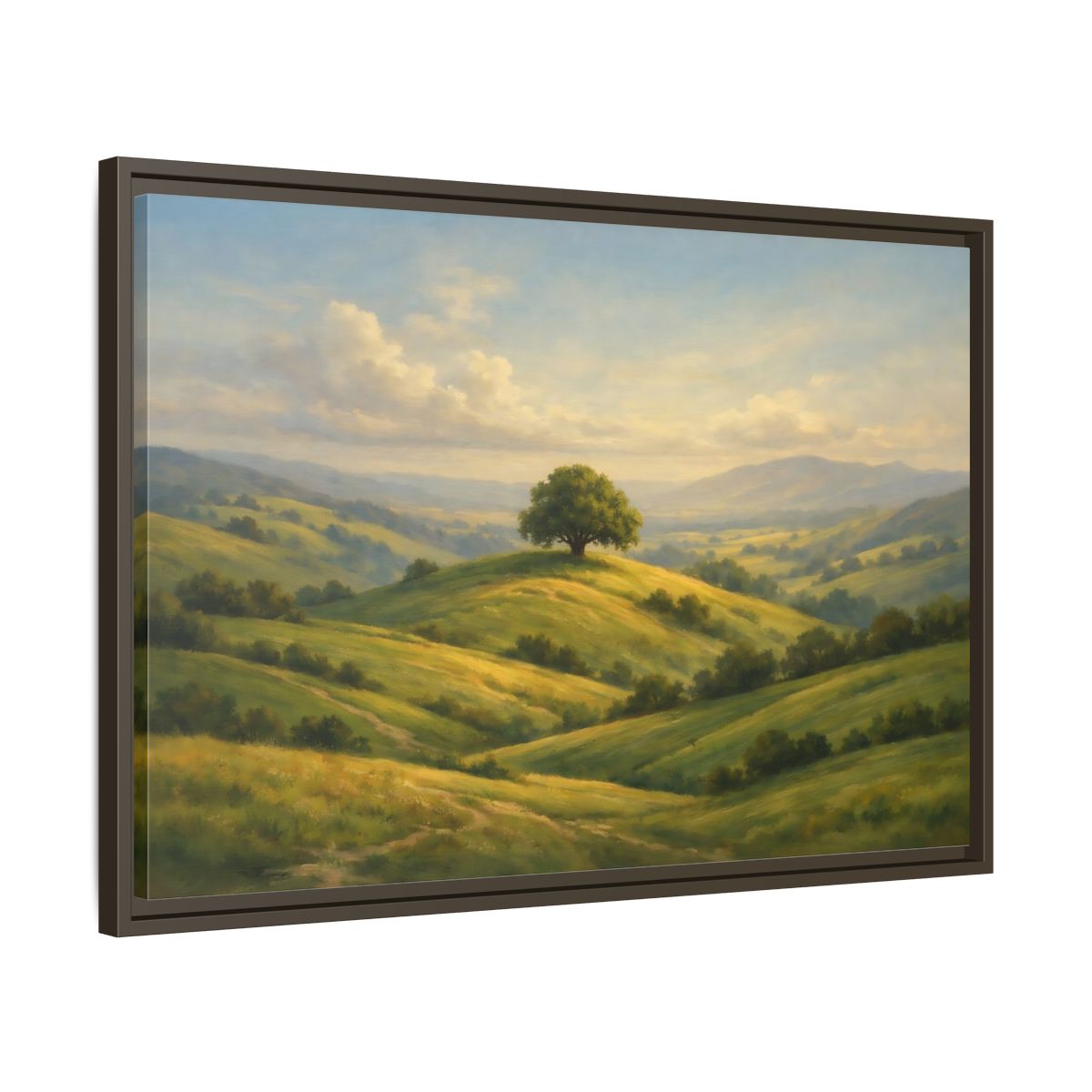 Side Mockup 11. Nature Solitary Tree Green Landscape shown as stretched canvas wall art