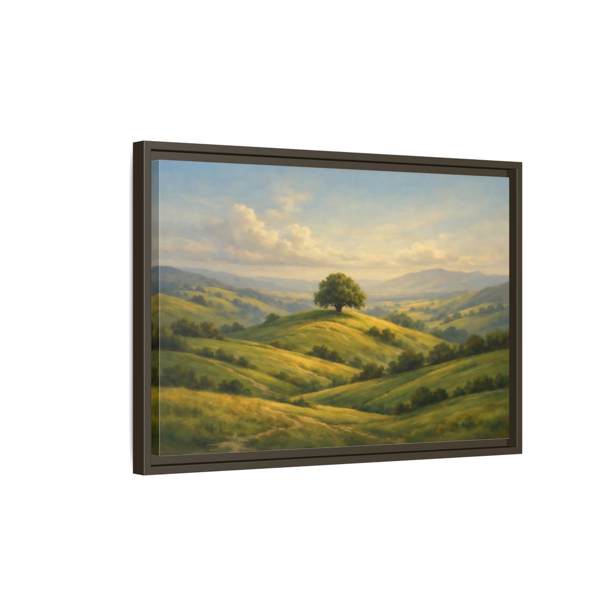 Side Mockup 2. Nature Solitary Tree Green Landscape shown as stretched canvas wall art