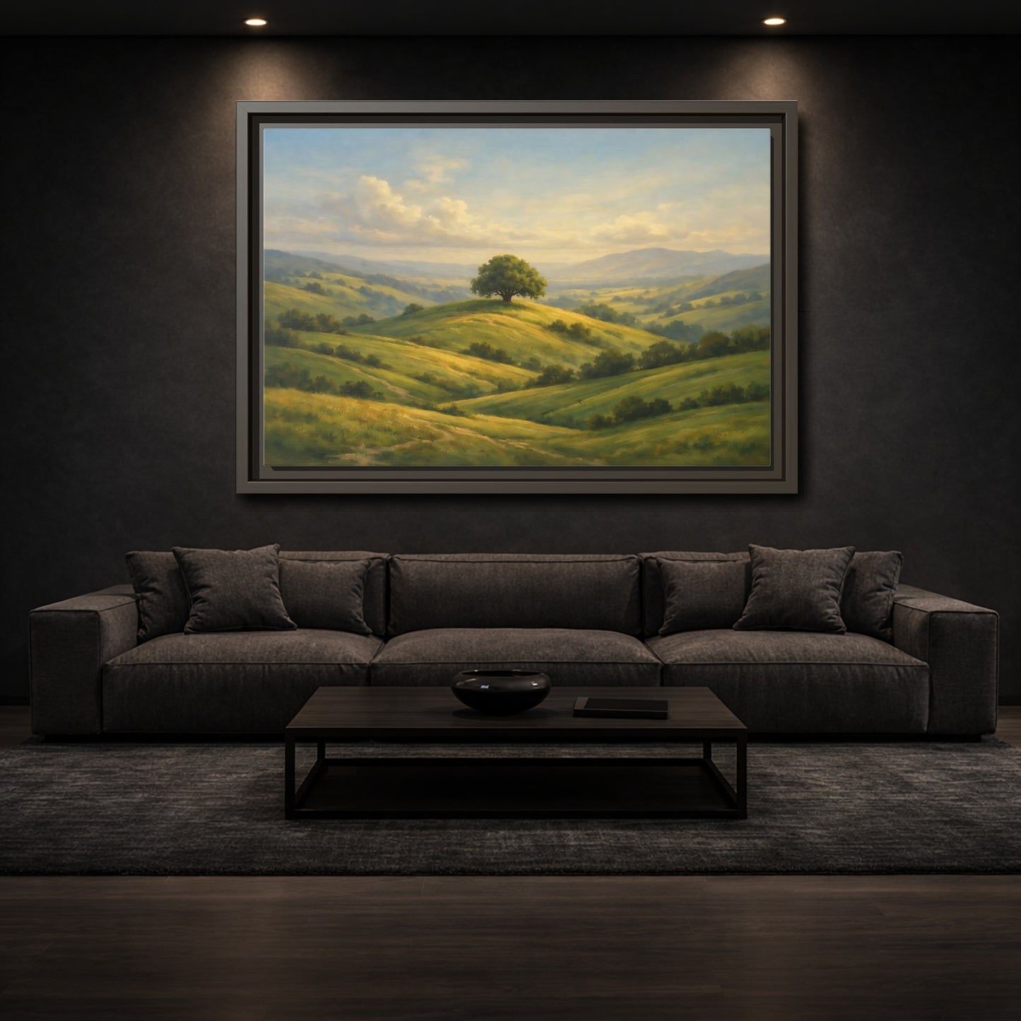Mockup 2. Nature Solitary Tree Green Landscape shown as stretched canvas wall art
