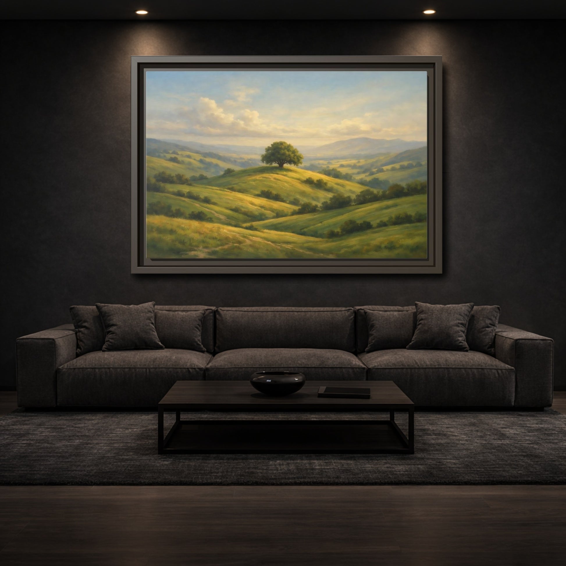 Mockup 2. Nature Solitary Tree Green Landscape shown as stretched canvas wall art