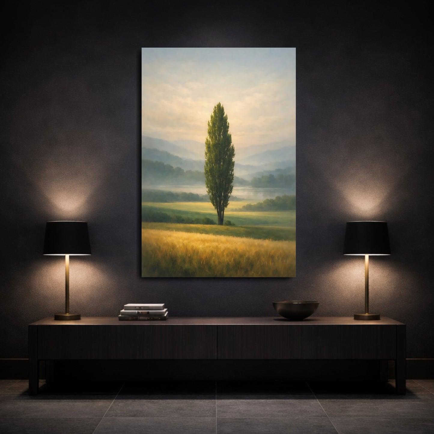 Mockup 2. Nature Solitary Tree Green Tree Landscape shown as stretched canvas wall art