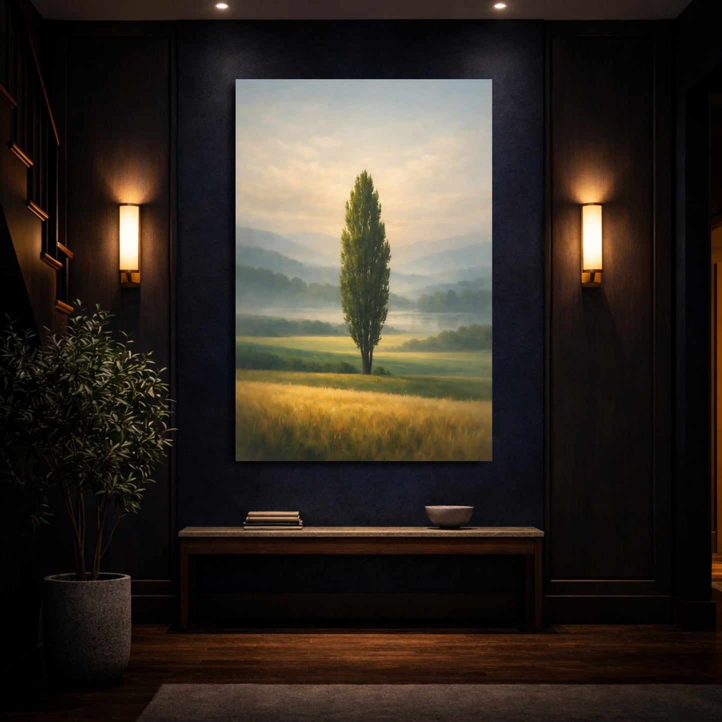 Mockup 3. Nature Solitary Tree Green Tree Landscape shown as stretched canvas wall art