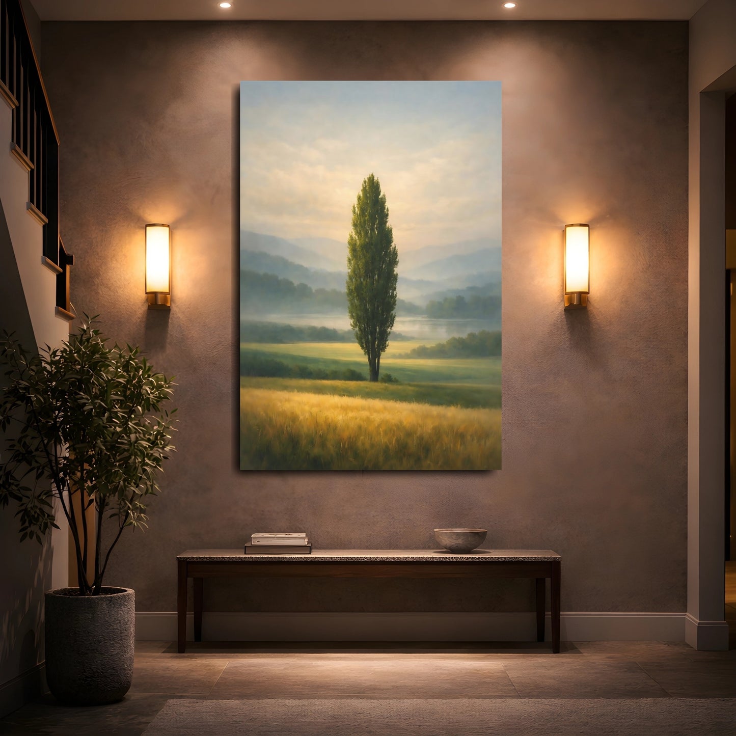 Mockup 4. Nature Solitary Tree Green Tree Landscape shown as stretched canvas wall art
