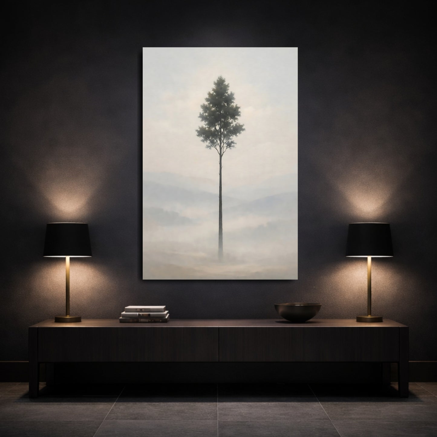 Nature Solitary Tree Misty Solitary Tree shown as front canvas room wall art