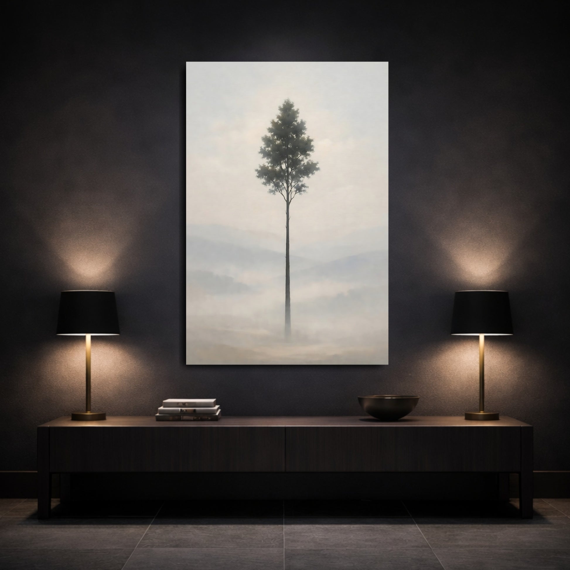 Nature Solitary Tree Misty Solitary Tree shown as front canvas room wall art