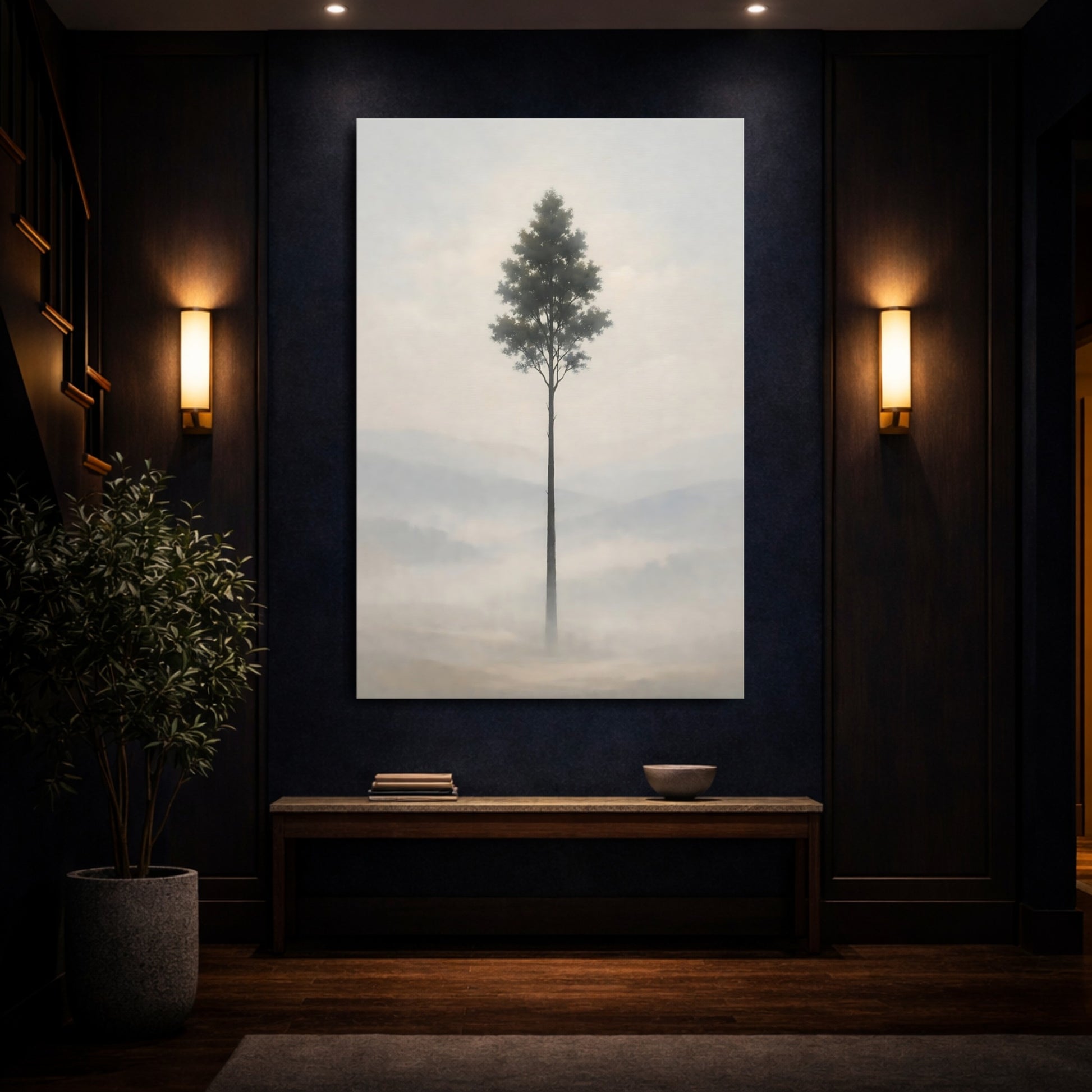 Nature Solitary Tree Misty Solitary Tree shown as front canvas room wall art