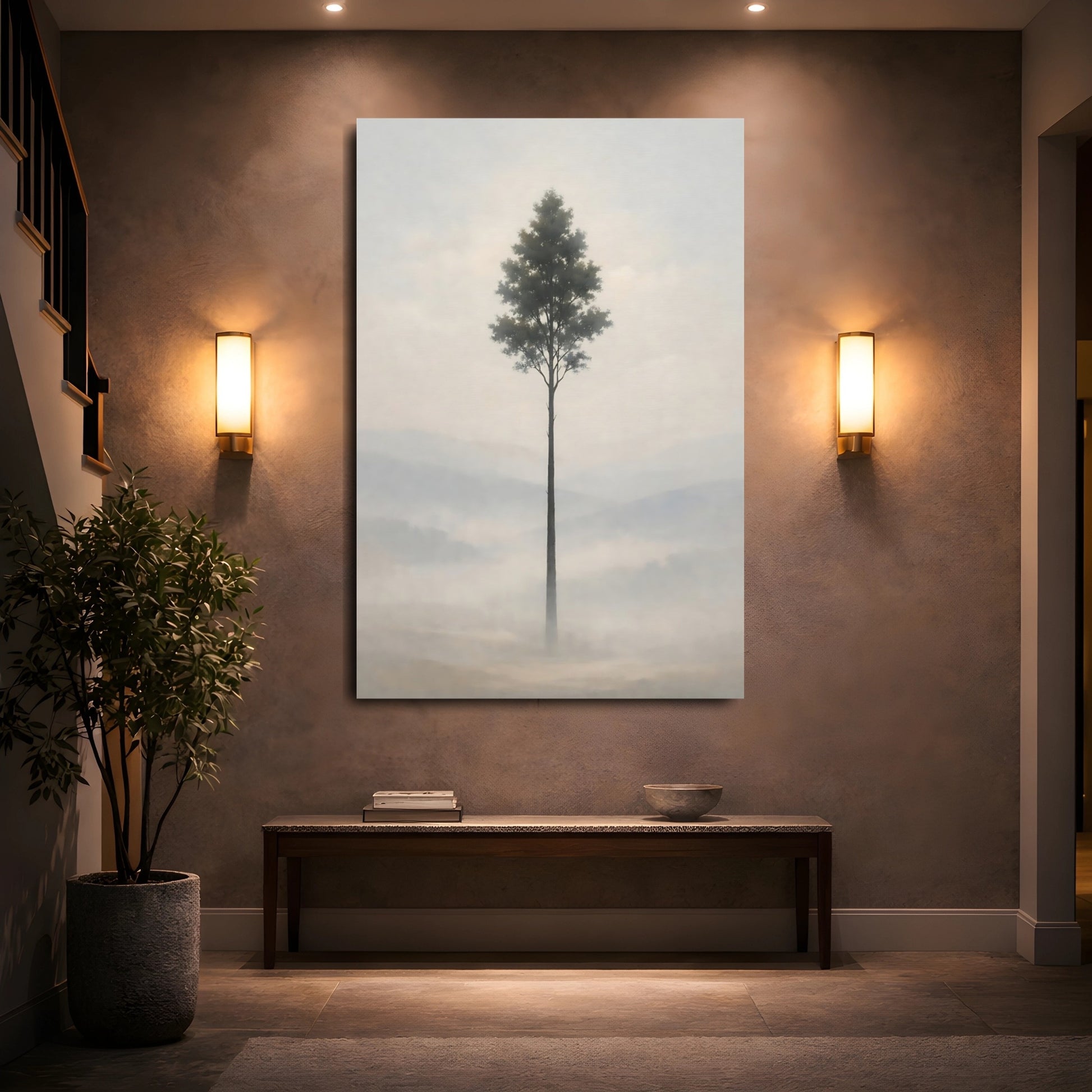 Nature Solitary Tree Misty Solitary Tree shown as front canvas room wall art